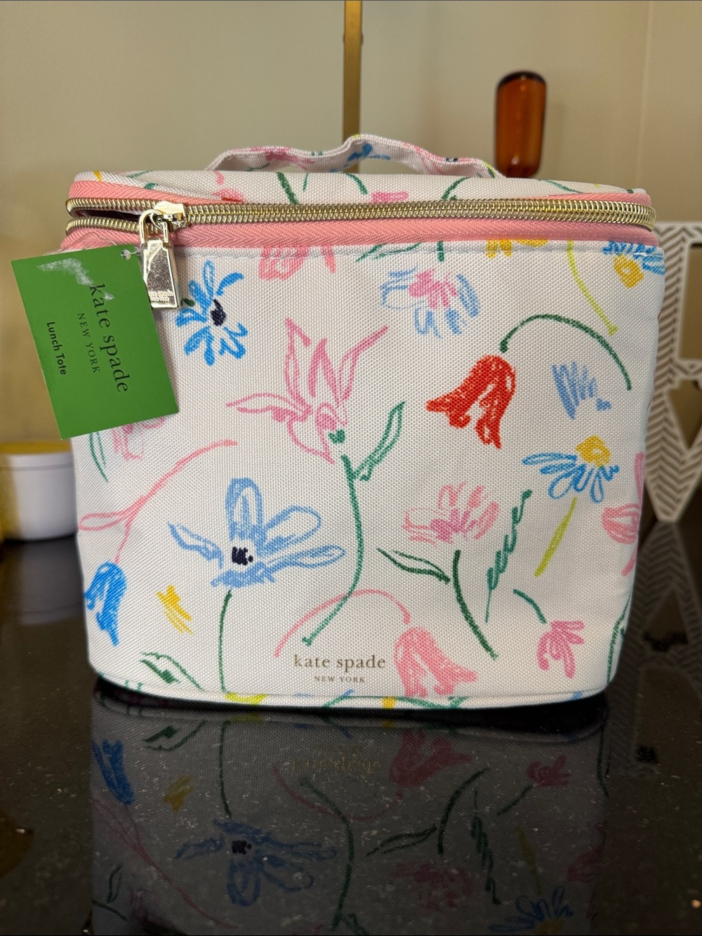 kate spade White Canvas Cosmetic Case with Multicolor Floral Sketch